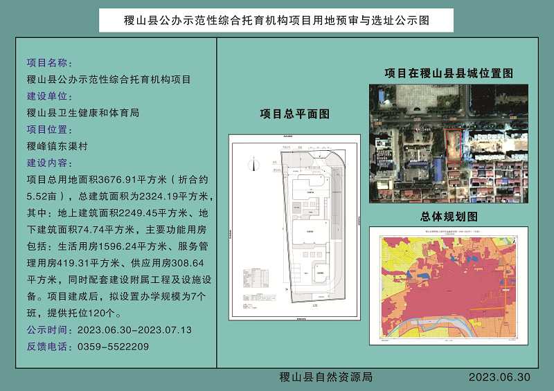 稷山县公办示范性综合托育机构项目用地预审与选址公示图