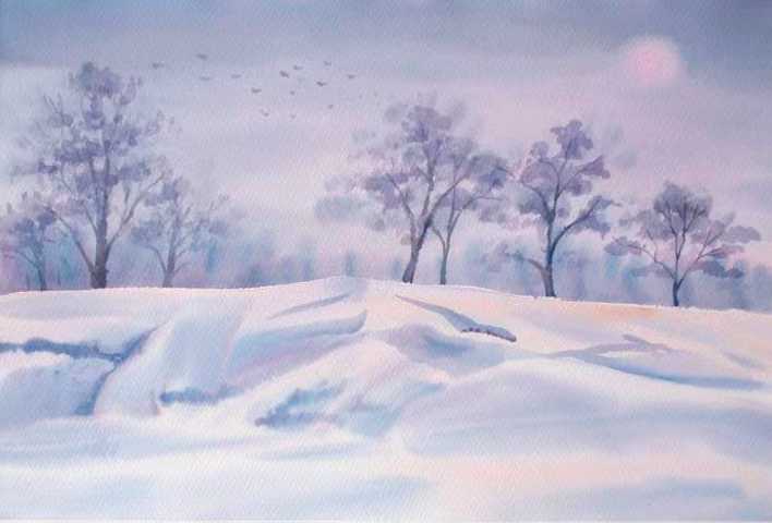雪塬 （水彩画） 杨孟冬 作