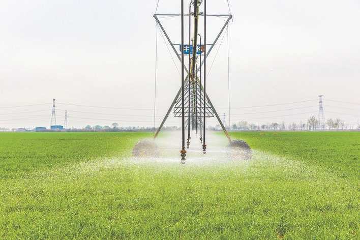 董村农场四分厂全自动移动式管道喷灌设备给小麦浇第一次“返青水