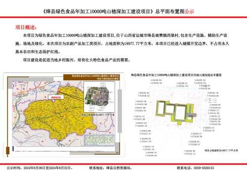 绛县1万吨山楂深加工建设项目《建设项目用地预审与选址意见书》