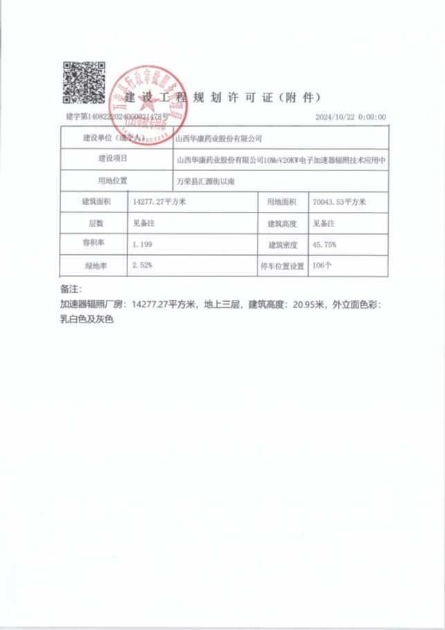 华康药业电子加速器辐照技术应用中心建设项目建设工程规划许可证批后公示