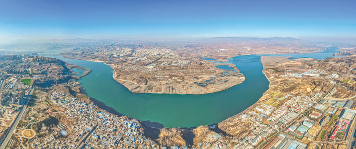 蓝天碧水与黄河湿地_平陆影像